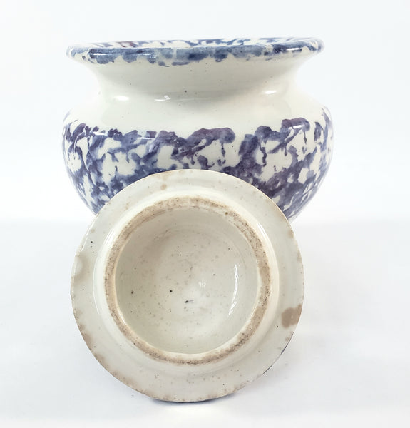 Antique English Purple & Blue Spatterware Sugar Bowl with Lid