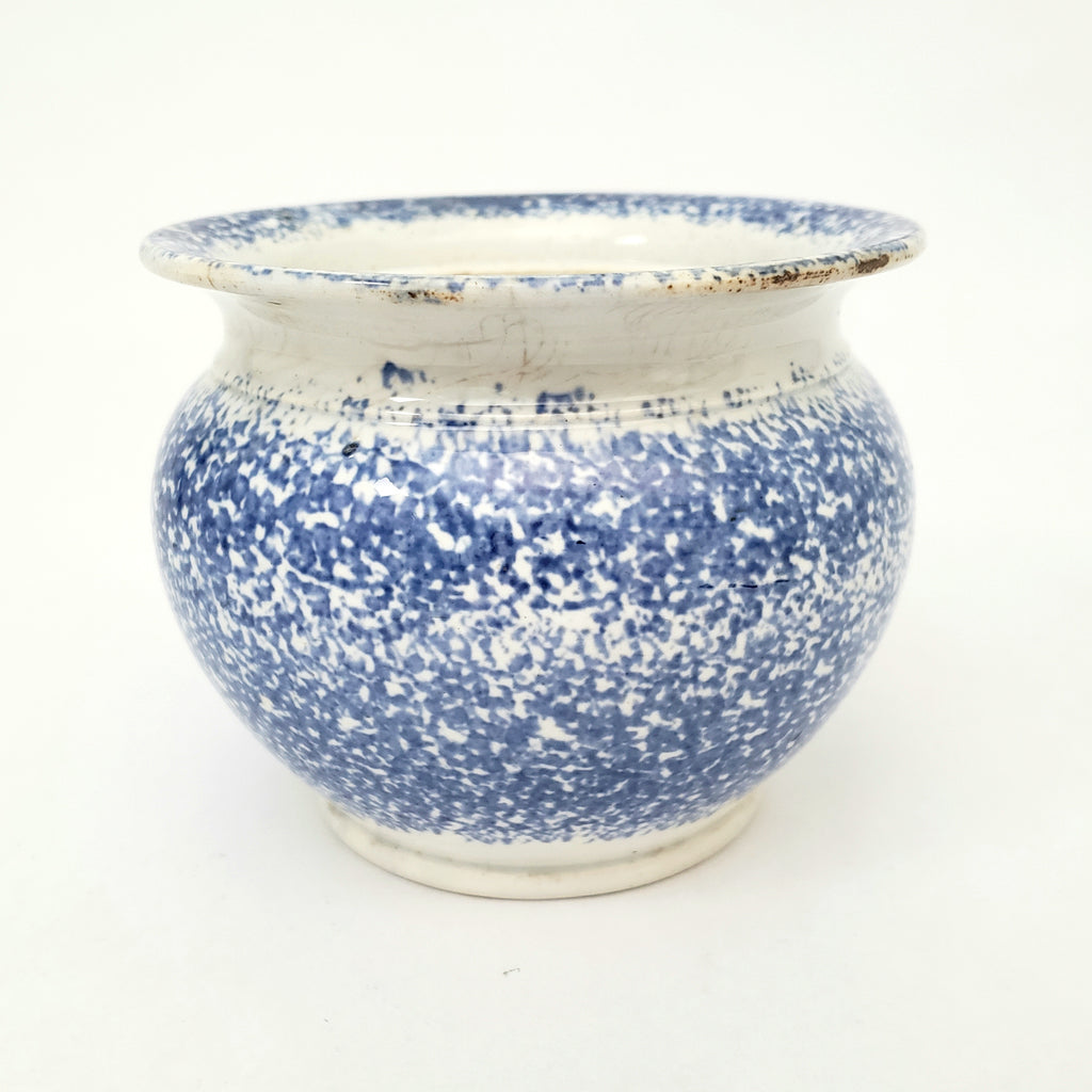 Antique English Blue Spatterware Sponged Sugar Bowl No Lid