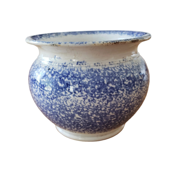 Antique English Blue Spatterware Sponged Sugar Bowl No Lid