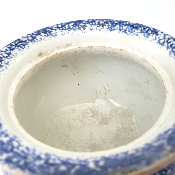 Antique English Blue Spatterware Sponged Sugar Bowl No Lid