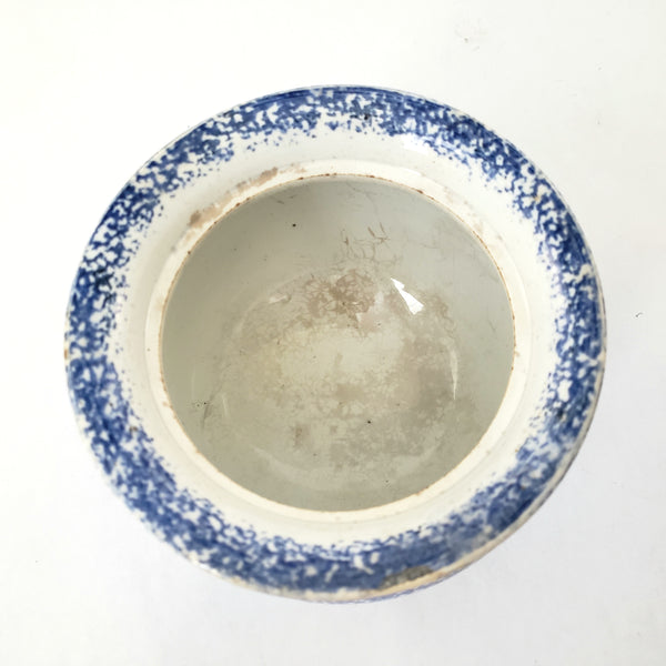 Antique English Blue Spatterware Sponged Sugar Bowl No Lid