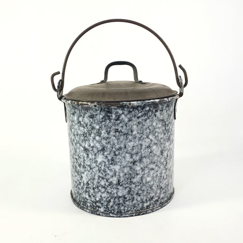 Rustic Antique Gray-Black Enamelware Berry Picking Bucket Tin Lid
