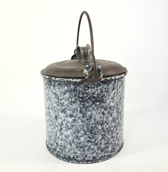 Rustic Antique Gray-Black Enamelware Berry Picking Bucket Tin Lid