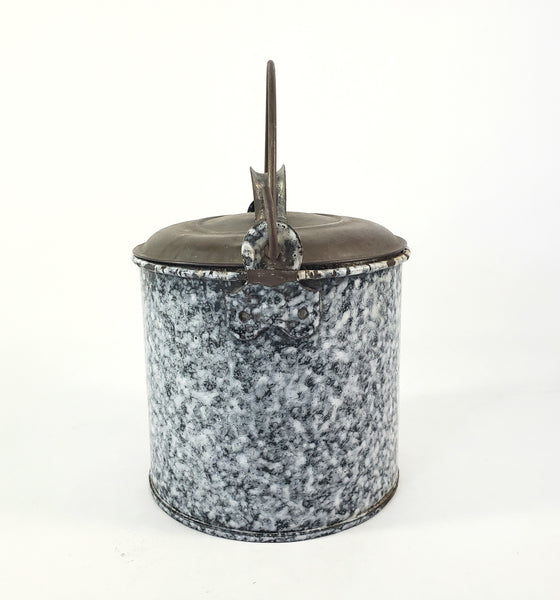 Rustic Antique Gray-Black Enamelware Berry Picking Bucket Tin Lid