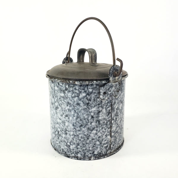 Rustic Antique Gray-Black Enamelware Berry Picking Bucket Tin Lid