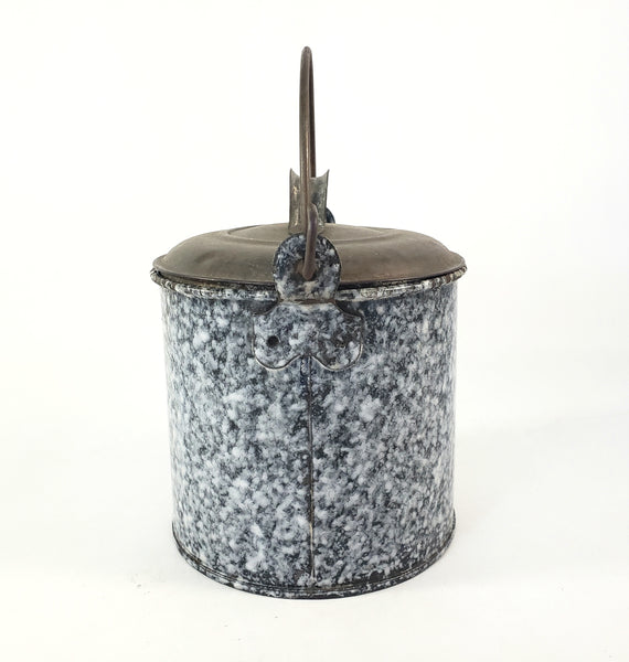 Rustic Antique Gray-Black Enamelware Berry Picking Bucket Tin Lid