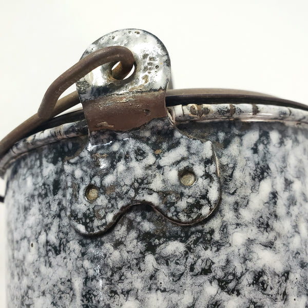 Rustic Antique Gray-Black Enamelware Berry Picking Bucket Tin Lid