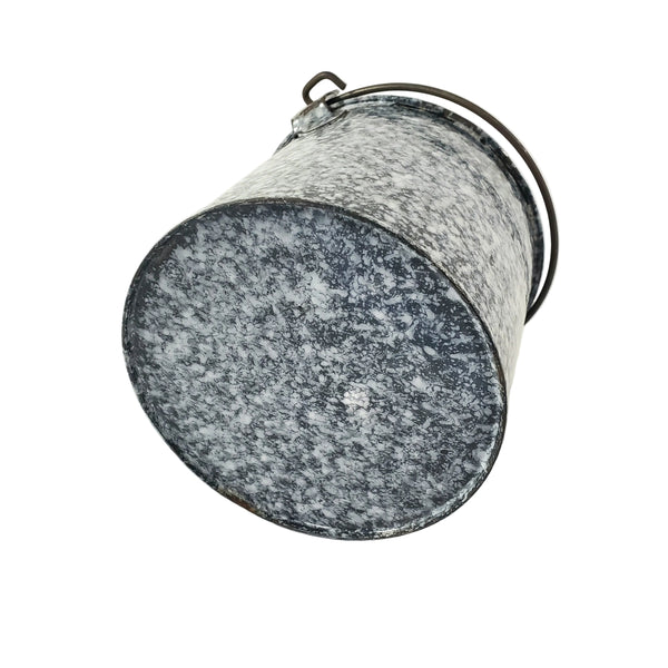 Rustic Antique Gray-Black Enamelware Berry Picking Bucket Tin Lid
