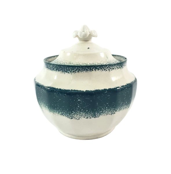 19th Century Green Spatterware Spongeware Covered Bowl