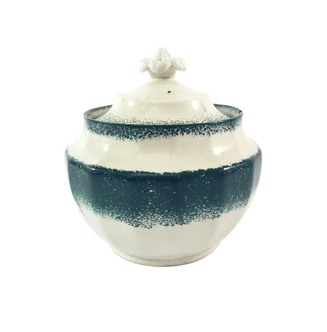 19th Century Green Spatterware Spongeware Covered Bowl