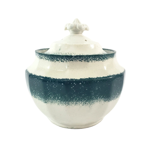 19th Century Green Spatterware Spongeware Covered Bowl