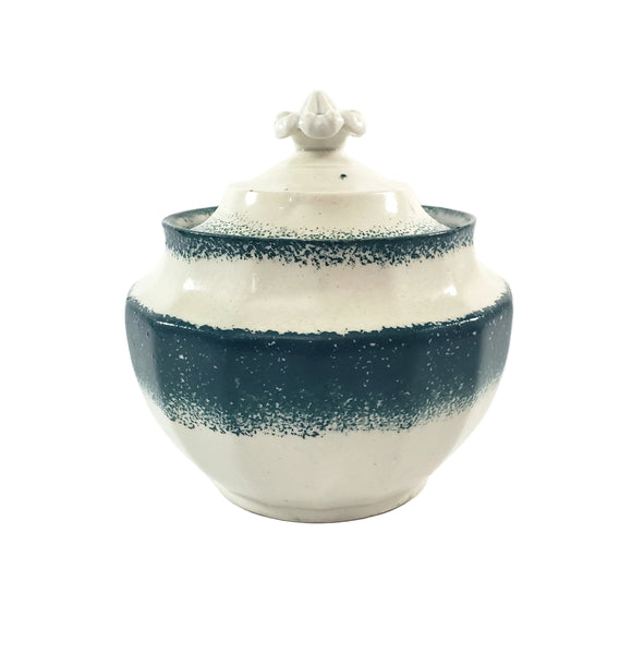 19th Century Green Spatterware Spongeware Covered Bowl