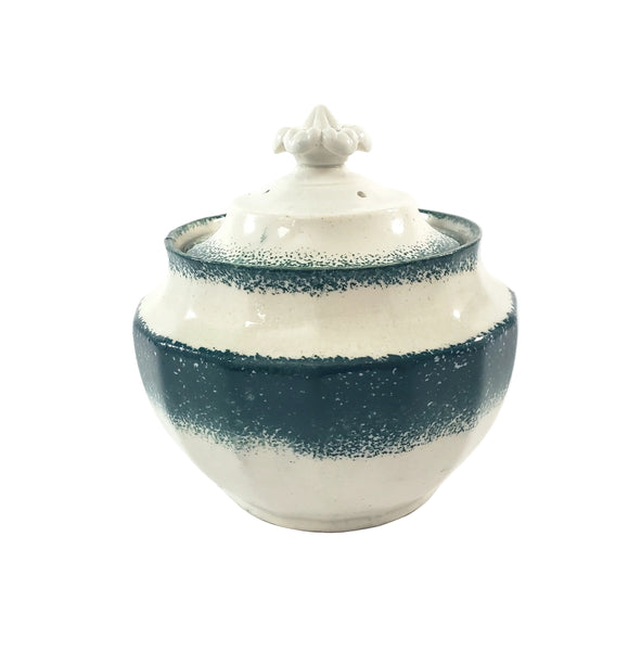 19th Century Green Spatterware Spongeware Covered Bowl