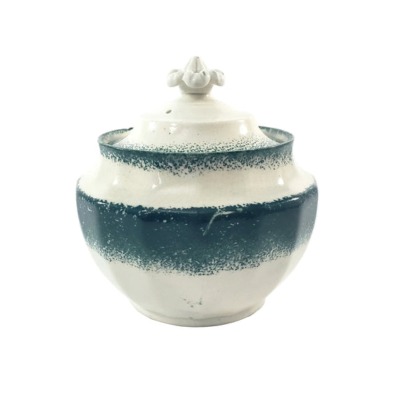 19th Century Green Spatterware Spongeware Covered Bowl