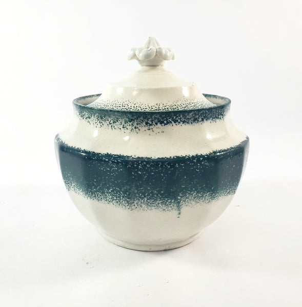 19th Century Green Spatterware Spongeware Covered Bowl