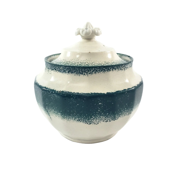 19th Century Green Spatterware Spongeware Covered Bowl
