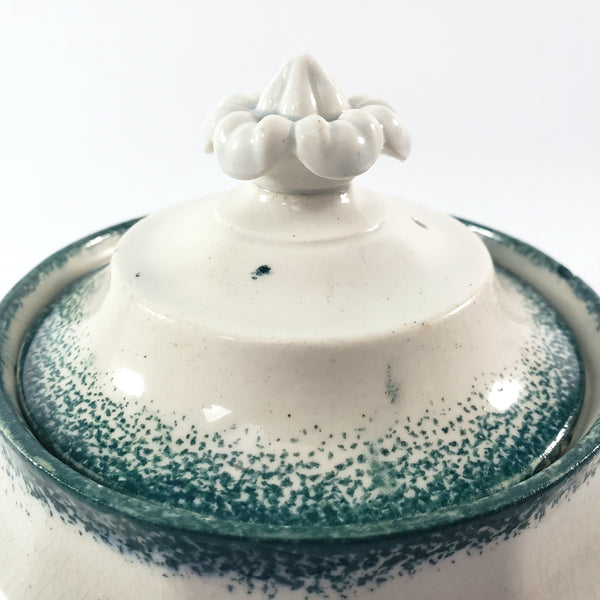 19th Century Green Spatterware Spongeware Covered Bowl