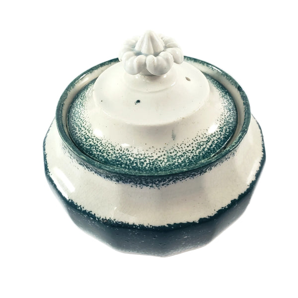 19th Century Green Spatterware Spongeware Covered Bowl