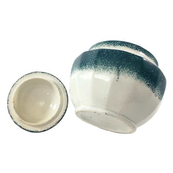 19th Century Green Spatterware Spongeware Covered Bowl