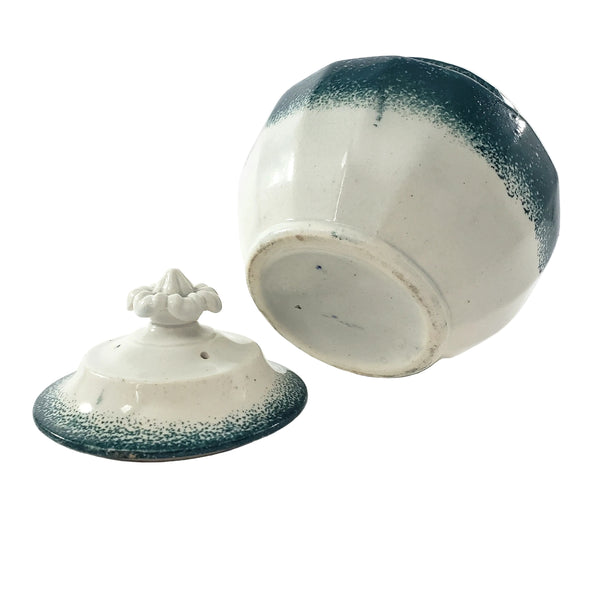 19th Century Green Spatterware Spongeware Covered Bowl