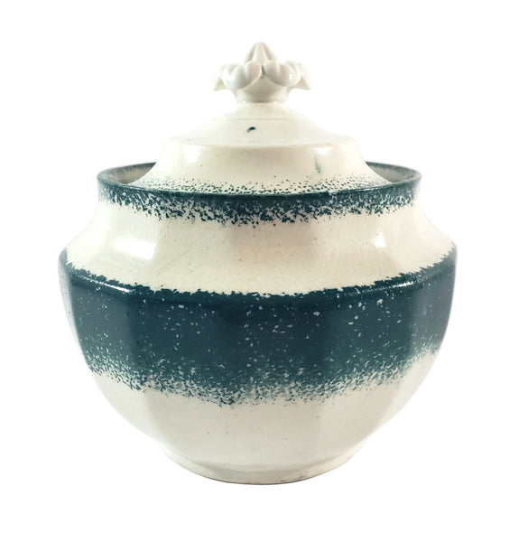 19th Century Green Spatterware Spongeware Covered Bowl