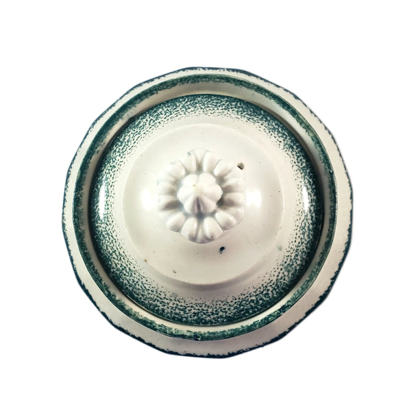 19th Century Green Spatterware Spongeware Covered Bowl