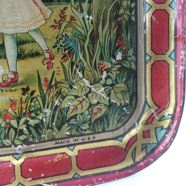 Antique Tin Lithograph Childs Tea Set with Tray May Pole Celebration Scene