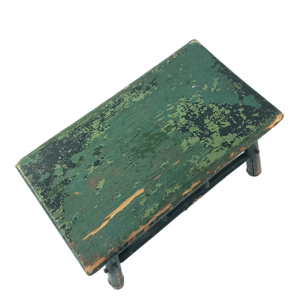 Old Primitive Bamboo Style Green Painted Wooden Stool