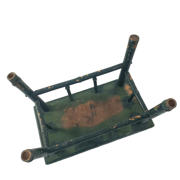 Old Primitive Bamboo Style Green Painted Wooden Stool