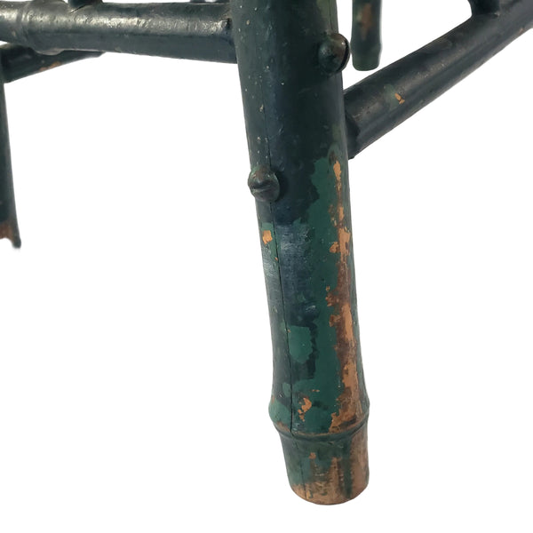 Old Primitive Bamboo Style Green Painted Wooden Stool