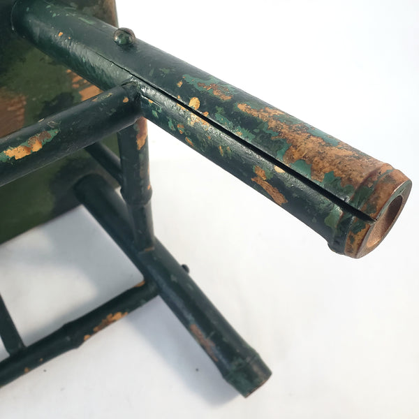 Old Primitive Bamboo Style Green Painted Wooden Stool