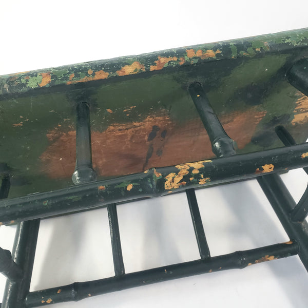 Old Primitive Bamboo Style Green Painted Wooden Stool