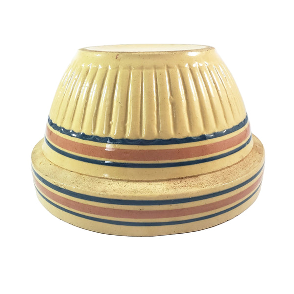 Vintage Farmhouse Yellow ware Bowl 9" Pink & Blue Stripes Bands