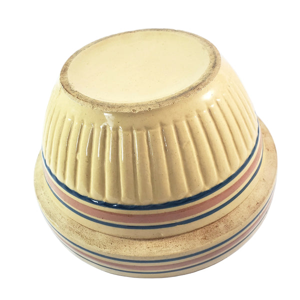 Vintage Farmhouse Yellow ware Bowl 9" Pink & Blue Stripes Bands