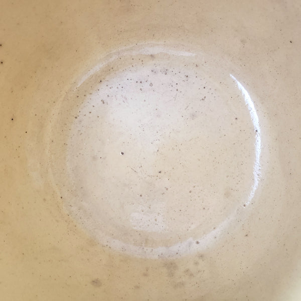 Vintage Farmhouse Yellow ware Bowl 9" Pink & Blue Stripes Bands