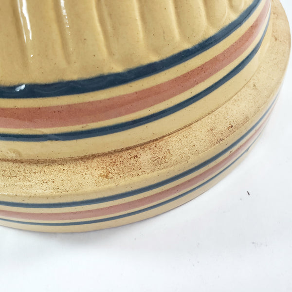 Vintage Farmhouse Yellow ware Bowl 9" Pink & Blue Stripes Bands