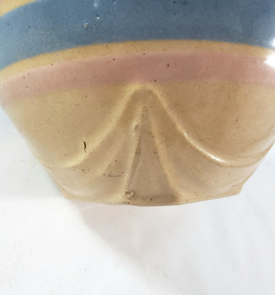 Antique Yellow ware Mixing Bowl 7 1/2" Pink & Blue Bands USA