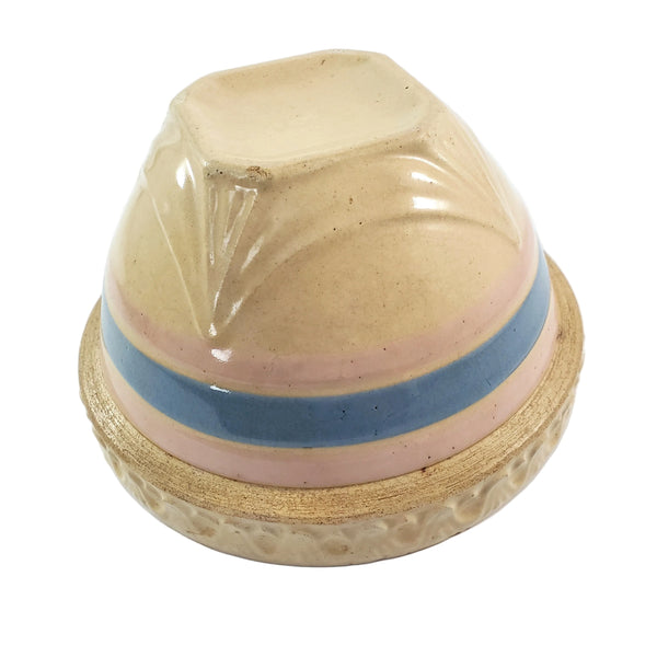 Antique Yellow ware Mixing Bowl 7 1/2" Pink & Blue Bands USA