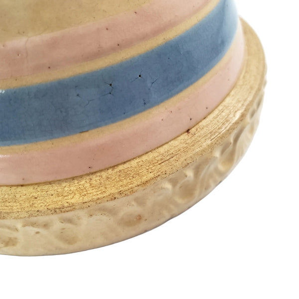 Antique Yellow ware Mixing Bowl 7 1/2" Pink & Blue Bands USA
