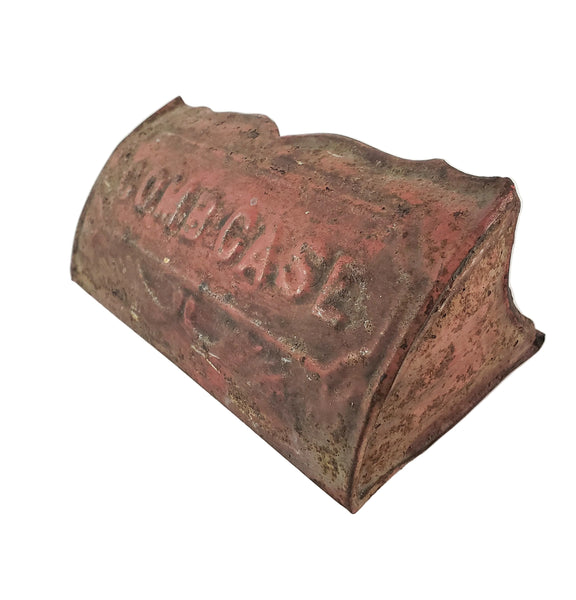 Antique Rustic Red Tin Wall Comb Case Wall Pocket Victorian Art Deco Era