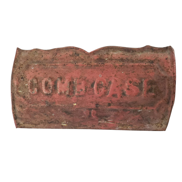 Antique Rustic Red Tin Wall Comb Case Wall Pocket Victorian Art Deco Era