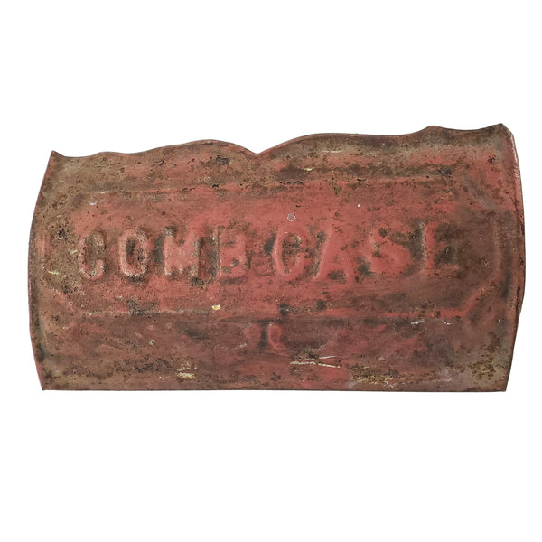 Antique Rustic Red Tin Wall Comb Case Wall Pocket Victorian Art Deco Era