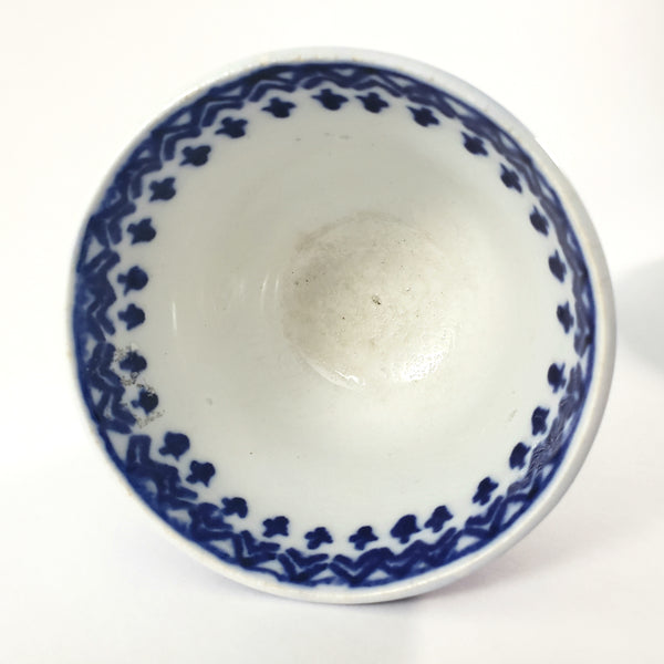 Antique Flow Blue Ceramic Handleless Cup & Saucer Amish Snowflake Staffordshire