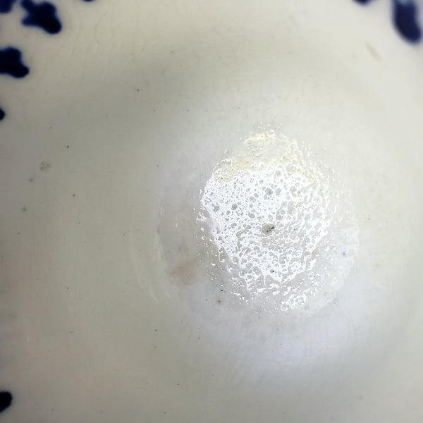 Antique Flow Blue Ceramic Handleless Cup & Saucer Amish Snowflake Staffordshire