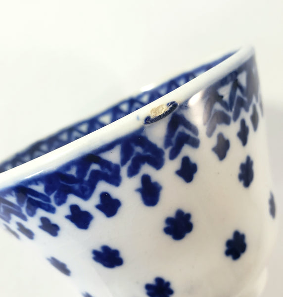 Antique Flow Blue Ceramic Handleless Cup & Saucer Amish Snowflake Staffordshire