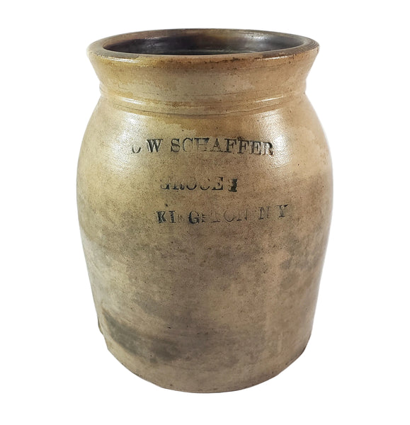 19th Century Stoneware Merchant Crock 3 Quart CW Schaffer Grocer Kingston New York