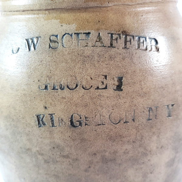 19th Century Stoneware Merchant Crock 3 Quart CW Schaffer Grocer Kingston New York