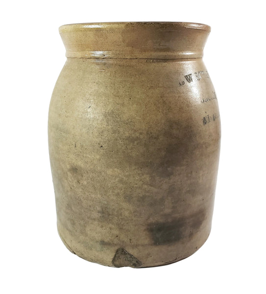 19th Century Stoneware Merchant Crock 3 Quart CW Schaffer Grocer Kingston New York