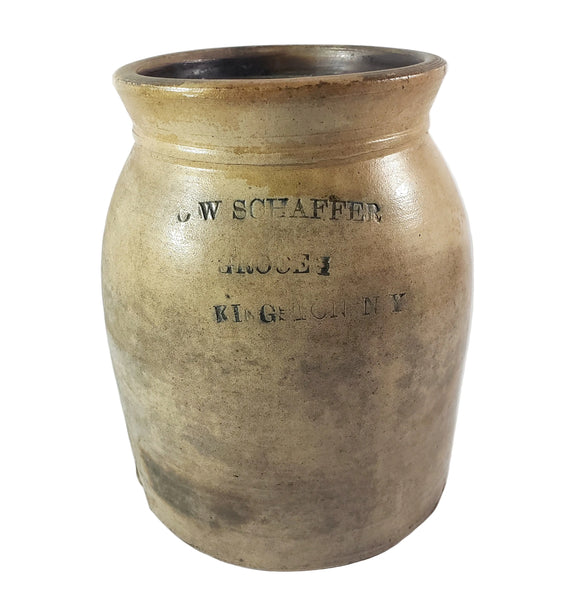 19th Century Stoneware Merchant Crock 3 Quart CW Schaffer Grocer Kingston New York