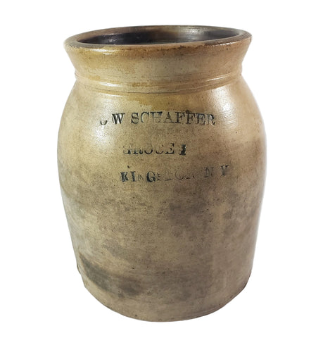 19th Century Stoneware Merchant Crock 3 Quart CW Schaffer Grocer Kingston New York